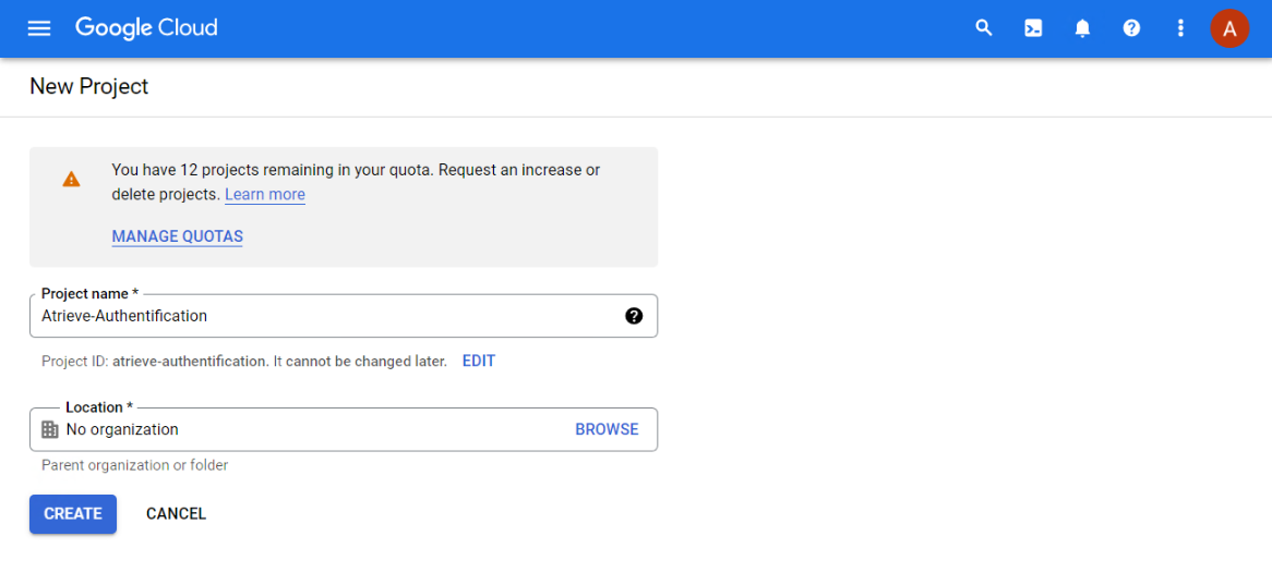 screenshot example of the steps to assign a project name and selecting location